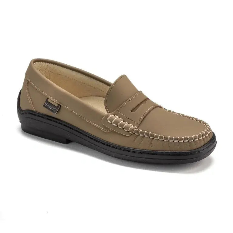 Taupe Sahara Leather Soft Loafer for Girl by London Kids - Taupe color, Sahara leather material, comfortable and stylish loafers for girls.