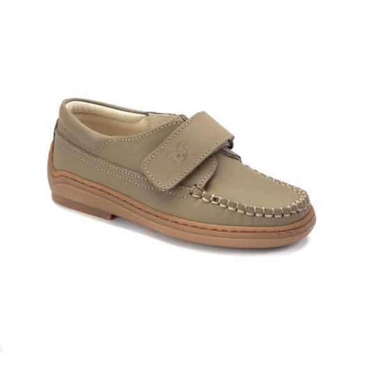 Child's Taupe Sahara Velcro shoe with beige sole made in Italy