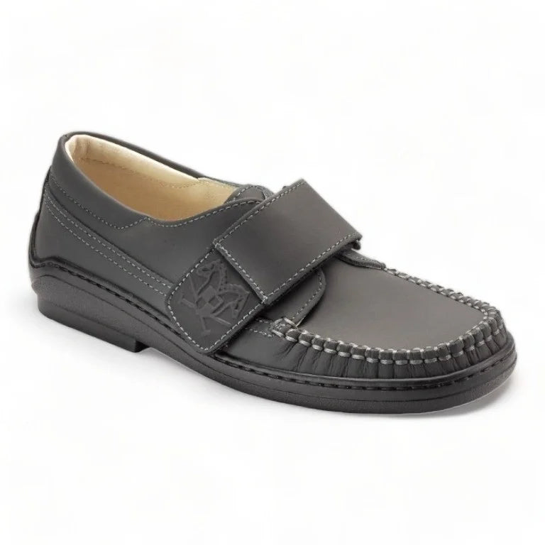 Gray Sahara Leather Velcro shoes for boys by London Kids - Gray color, Sahara leather material, Velcro closure