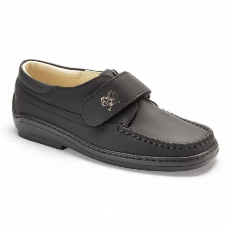 Black Sahara Leather Velcro shoes for boys by London Kids - trendy and comfortable casual sneakers.