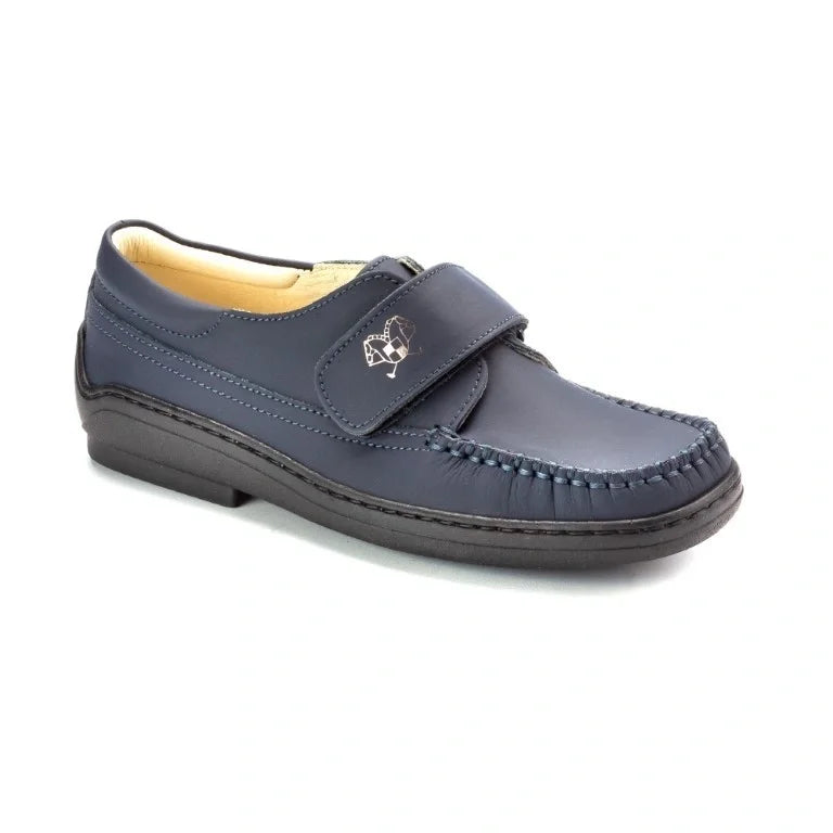 Navy Sahara Leather Velcro shoes for boys by London Kids - trendy and comfortable.