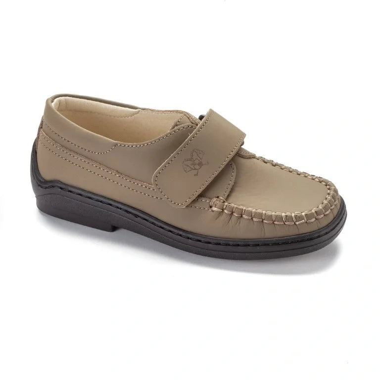 Stylish Taupe Sahara Leather Velcro sneakers for boys by London Kids