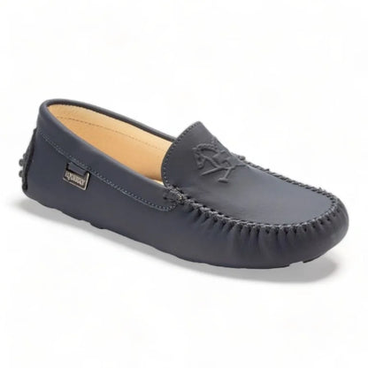 Navy Sahara Leather Soft Loafer for Girl by London Kids - Stylish and comfortable loafers for girls.