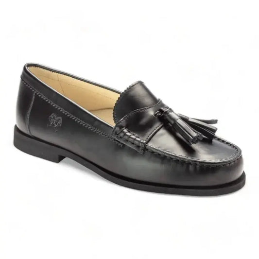 Black polished leather hard loafer for girl by London Kids - black color polished leather hard loafer for girls casual wear.