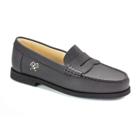 Black Sahara Leather Hard Loafer for a girl/boy by London Kids - classic and durable loafers crafted from premium Sahara leather.