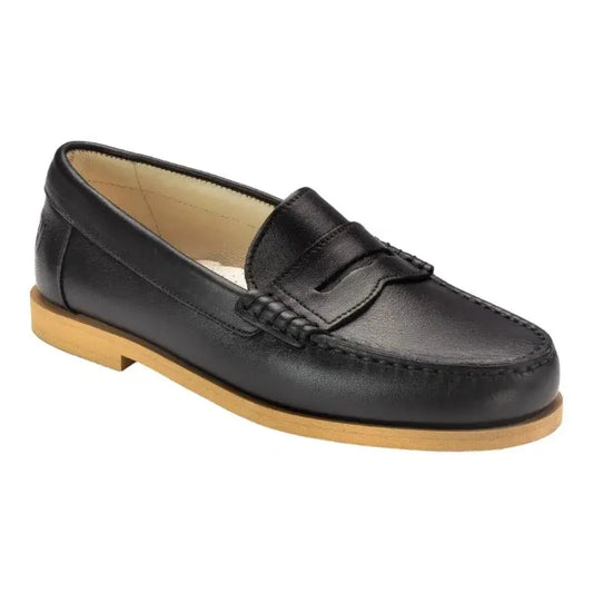 Black soft leather hard loafer by London Kids - girl boy casual dress