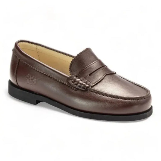 Brown soft leather hard loafer for girl and boy by London Kids - premium quality loafers crafted in Italy.