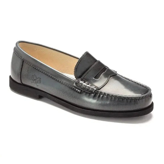 Gray Polished Leather Hard Loafer for Girl/Boy by London Kids - Gray Polished Leather Hard Loafer for Kids by London Kids, ideal for casual and dress occasions.