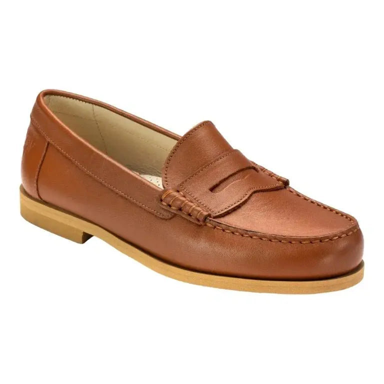 Stylish Tan Soft Leather Hard Loafer by London Kids, perfect for girls and boys on any occasion.