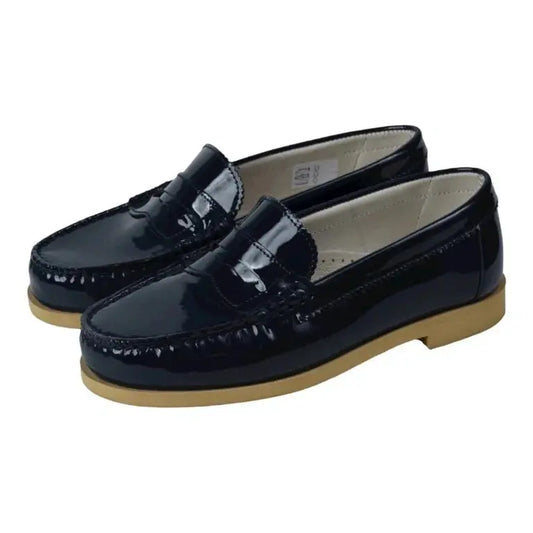 Navy Patent Leather Hard Loafer by London Kids - Navy Patent Leather Hard Loafer for Girl/Boy by London Kids, perfect for casual and dress occasions.