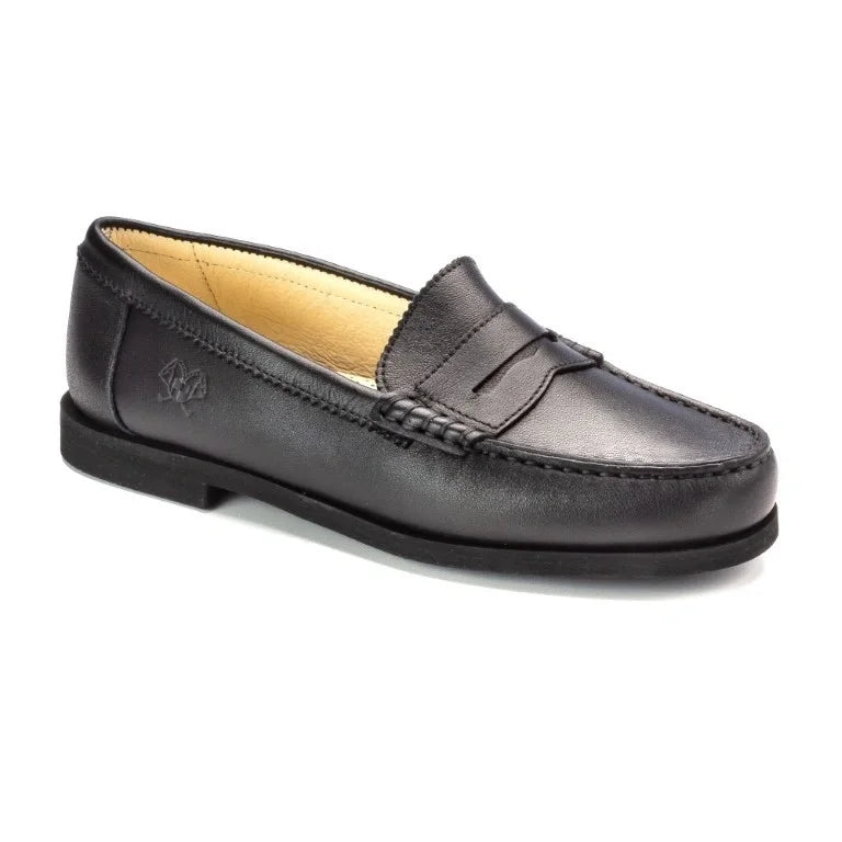 Black soft leather hard loafer for girl or boy by London Kids - classic and stylish choice for kids