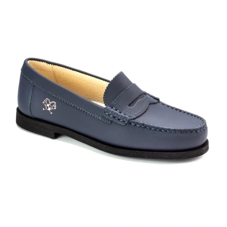 Navy Sahara Leather Hard Loafer for Girl Boy by London Kids - premium quality loafers for kids