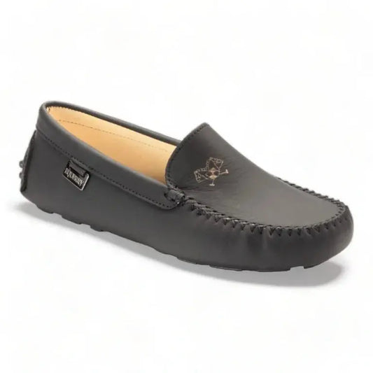 Black Sahara Leather Soft Loafer for Girl by London Kids - Stylish and comfortable moccasin loafers for girls.