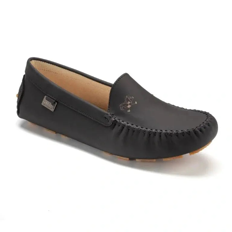 Black with beige sole Sahara leather soft loafer for girl by London Kids