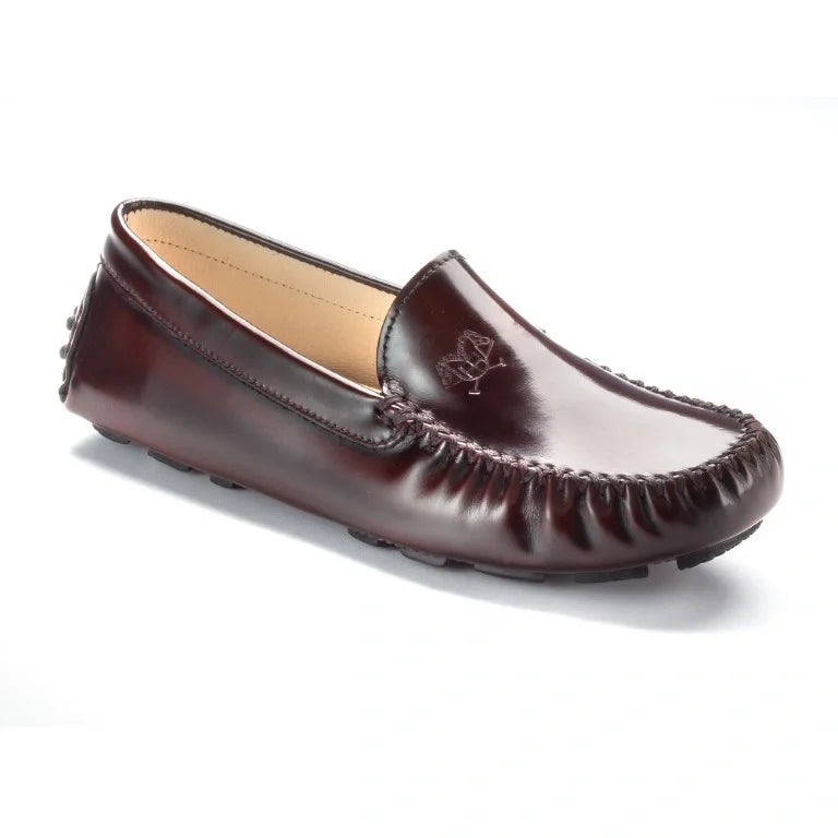 Bordo polished leather soft loafer for girl by London Kids - stylish and comfortable choice for casual wear.