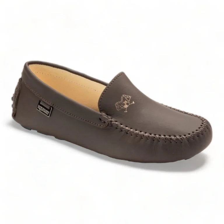 Brown Sahara Leather Soft Loafer for Girl by London Kids - Brown Sahara leather soft loafer for girl by London Kids, perfect for casual wear.