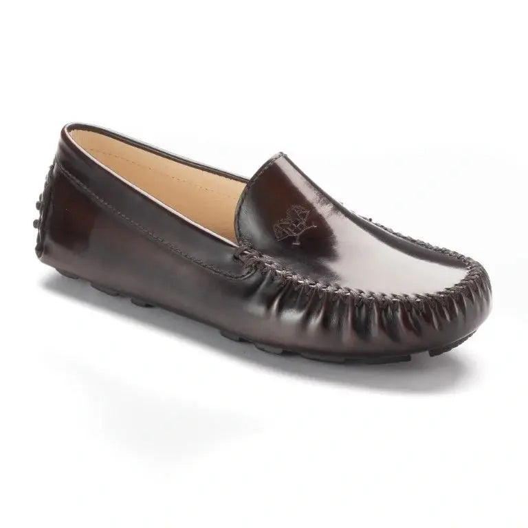 Brown polished leather soft loafer for girl by London Kids - brown color, polished leather material, ideal for casual occasions.