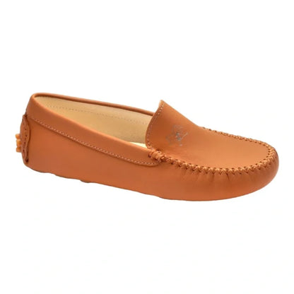 Tan Sahara Leather Soft Loafer for Girl by London Kids - casual moccasin loafers