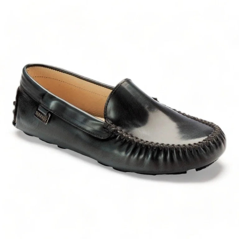 Gray Polished Leather Soft Loafer for Girls by London Kids - Gray Color, Polished Leather Material, Soft Loafer Style