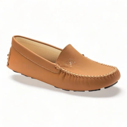 Tan Sahara Leather Soft Loafer for Girl by London Kids - stylish and comfortable moccasin loafers for girls