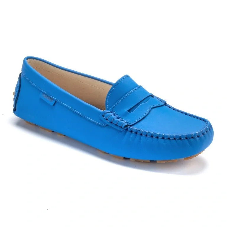 Blue Sahara leather soft loafer for girl by London Kids - blue color, premium material, casual style