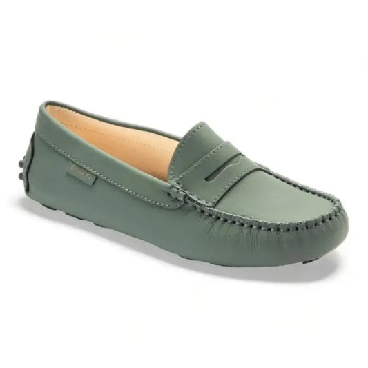 Olive Green Sahara Leather Soft Loafer for Girl by London Kids - Girls Mocassin Loafer in Olive Green color made of premium Sahara Leather.