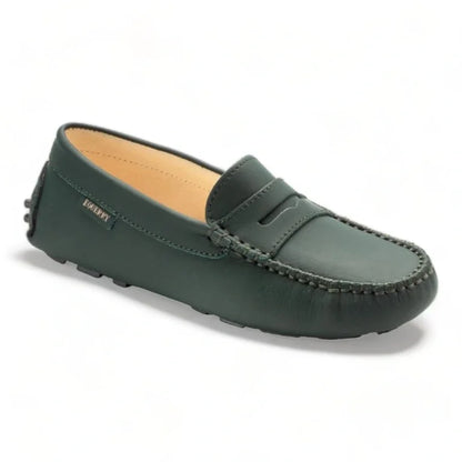 Green Sahara Leather Soft Loafer for Girl by London Kids - Green color, Sahara leather material, perfect for casual wear