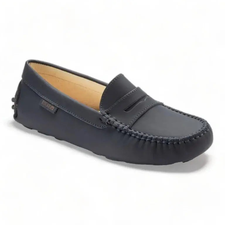 Navy Sahara Leather Soft Loafer for Girl by London Kids - Navy color, Sahara leather material, soft loafer design, ideal for girls.