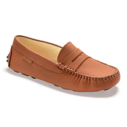 Tan Sahara Leather Soft Loafer for Girls by London Kids - Stylish and comfortable loafers in tan Sahara leather for girls by London Kids.