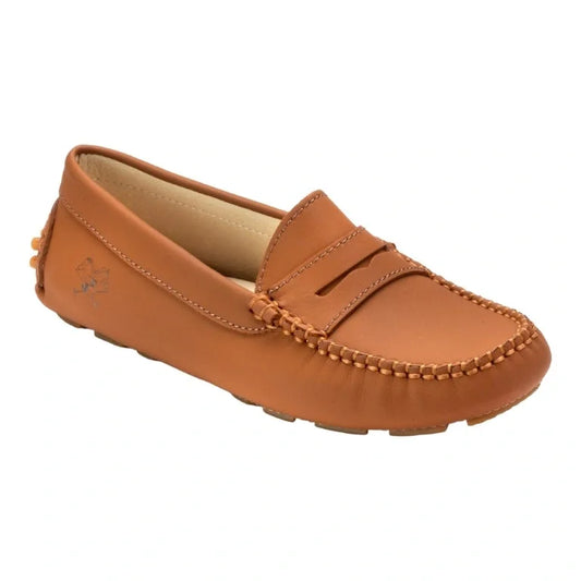 Tan Sahara Leather Soft Loafer for Girl by London Kids - classic penny moccasin loafer