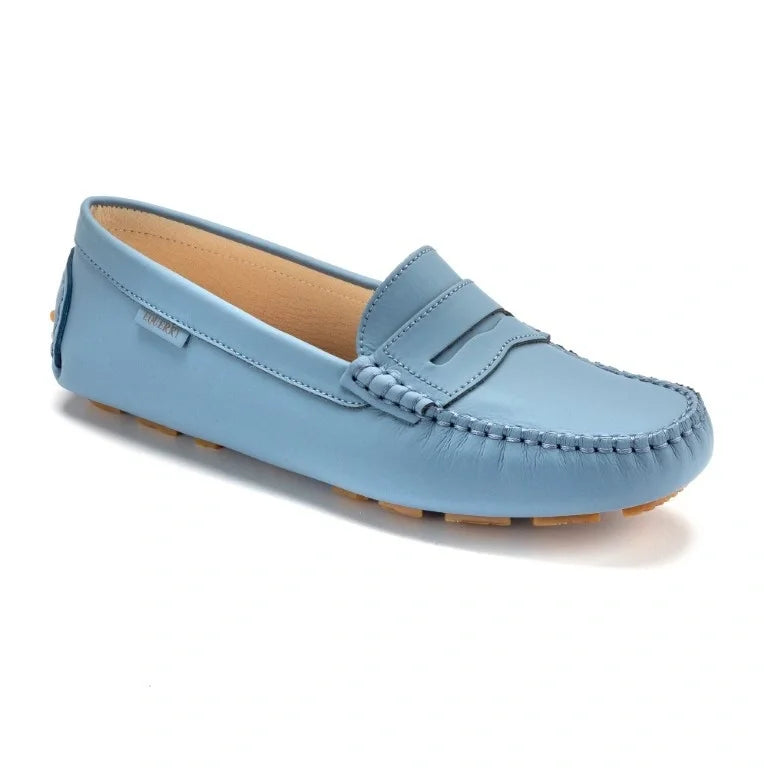 Blue Sahara Leather Soft Loafer for Girl by London Kids - Blue colored soft loafers for girls crafted from Sahara leather by London Kids.