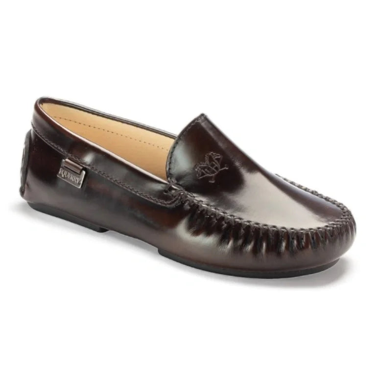 Brown polished leather soft loafer by London Kids - brown color, polished leather material - ideal for girls, teens, and women - casual wear.