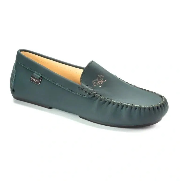 Green Sahara Leather Soft Loafer for girl, teen, and women by London Kids - stylish and comfortable footwear.