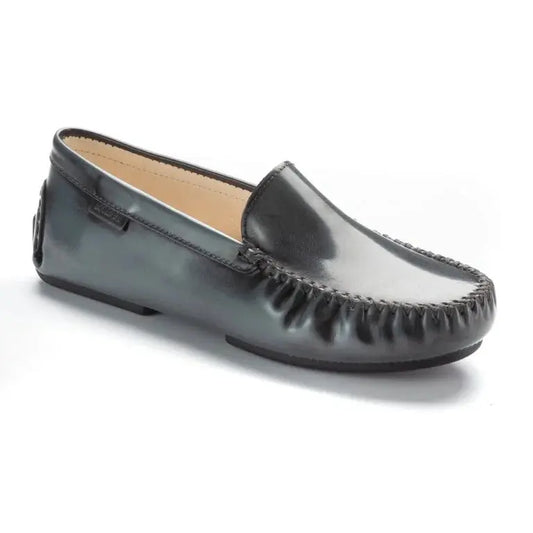 Gray Polished Leather Soft Loafer for girls, teens, and women by London Kids - elegant and comfortable footwear.