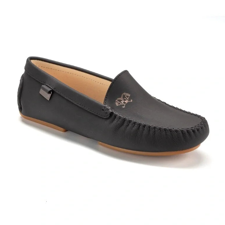 Black soft loafer with beige sole made of Sahara leather for girls, teens, and women by London Kids