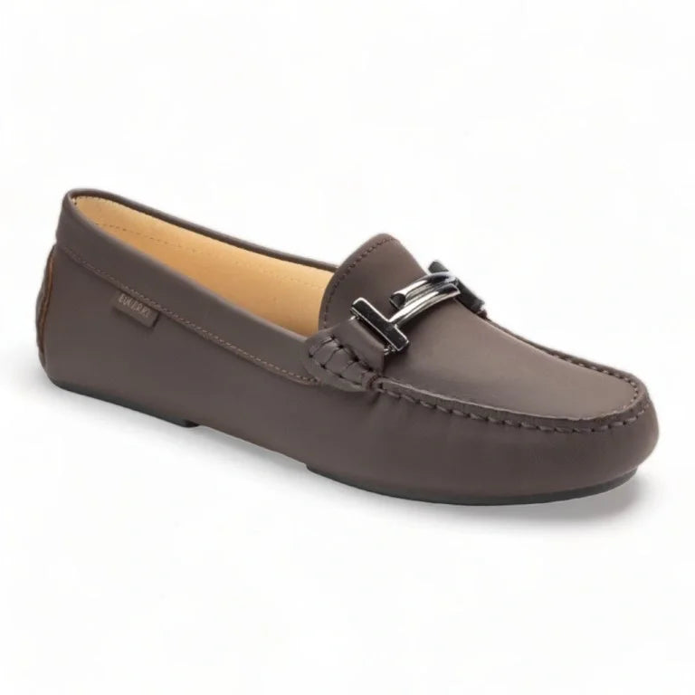 Brown Sahara Leather Soft Loafer for Girl by London Kids - stylish and comfortable loafers for young girls.