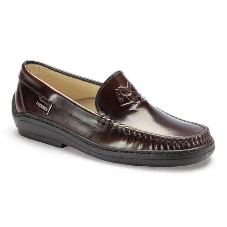 Brown polished leather soft loafer for girl by London Kids - girl's casual loafers in brown polished leather