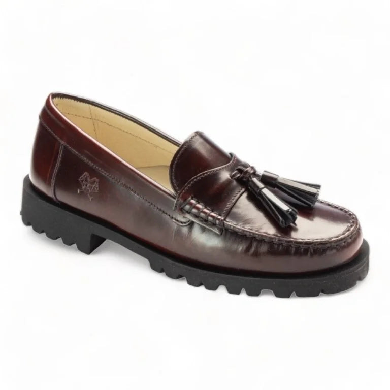 Bordo polished leather hard loafer for girl/boy by London Kids - chunky tassel design