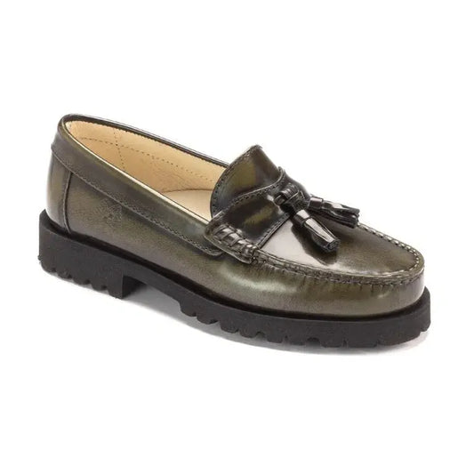 Green Polished Leather Hard Loafer by London Kids - Green polished leather loafer for girls and boys from London Kids, perfect for casual or dress occasions.