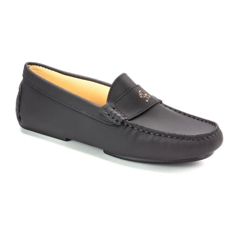 Black Sahara leather soft loafer for girls, teens, and women by London Kids