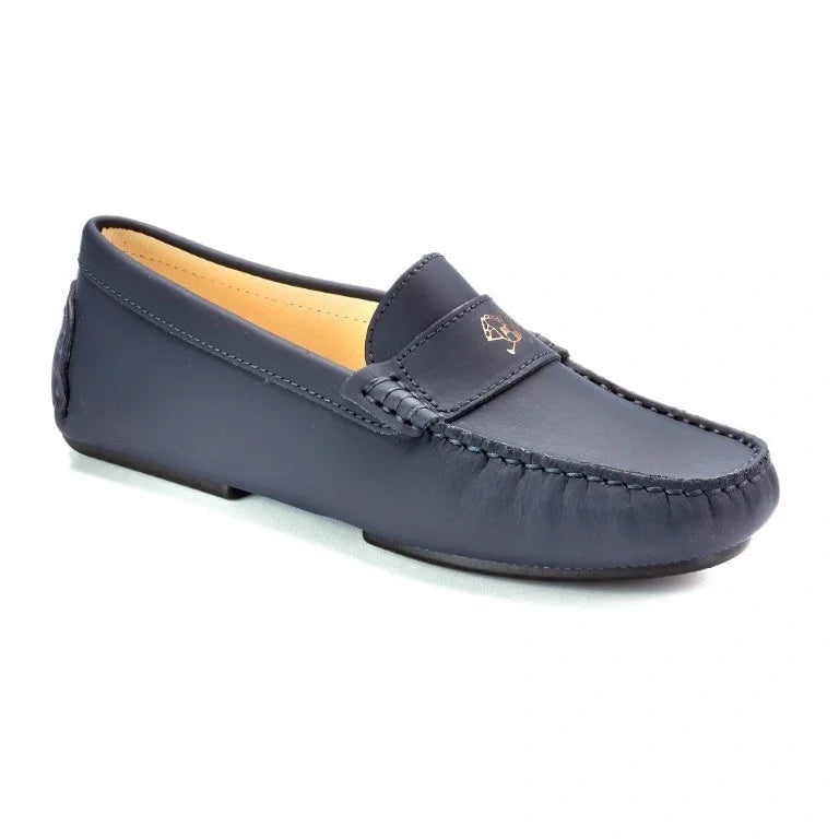 Navy Sahara Leather Soft Loafer for girl, teen, and women by London Kids - casual soft loafer crafted from premium Sahara Leather.