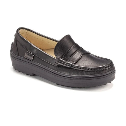 Black soft leather loafers for girls by London Kids - stylish and comfortable