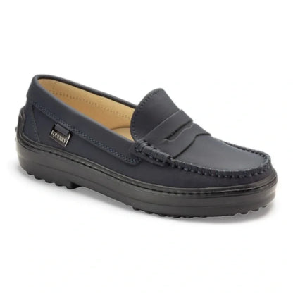 Navy Sahara Leather Soft Loafer for girls by London Kids - Navy color, Sahara leather material, perfect for casual wear.