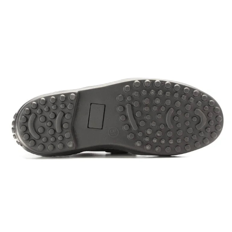 Sole of Black soft leather loafers for girls by London Kids - stylish and comfortable