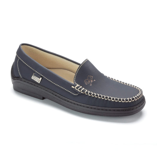 Navy Sahara Beige Stitch Girls Moccasin made in Italy