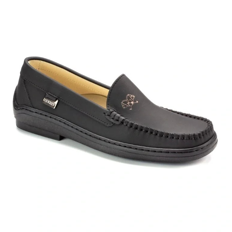 Black Sahara Leather Soft Loafer for Girl by London Kids - Girls Mocassin in Black Sahara Leather