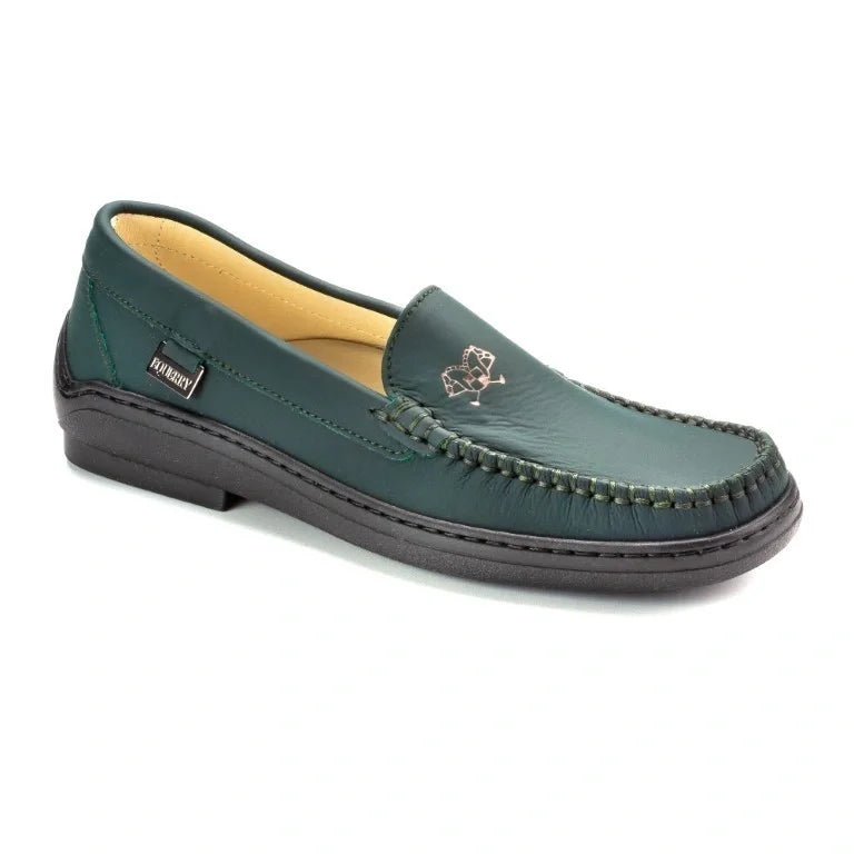 Green Sahara Leather Soft Loafer for Girl by London Kids - trendy and comfortable loafers for young girls.