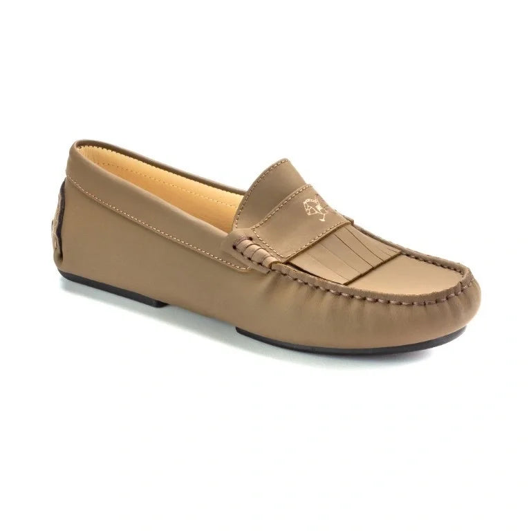 Carob Sahara Leather Soft Loafer for Girl - London Kids - girl's shoes in carob color