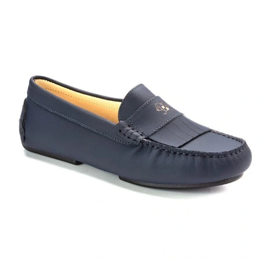 Navy Sahara Leather Soft Loafer for Girl by London Kids - Stylish and comfortable loafers for girls in navy color.