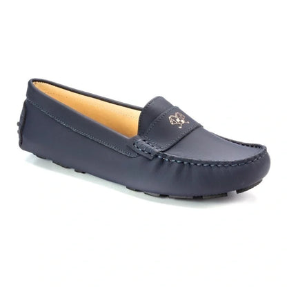 Navy Sahara Leather Soft Loafer for Girl by London Kids - girls mocassin fringe.